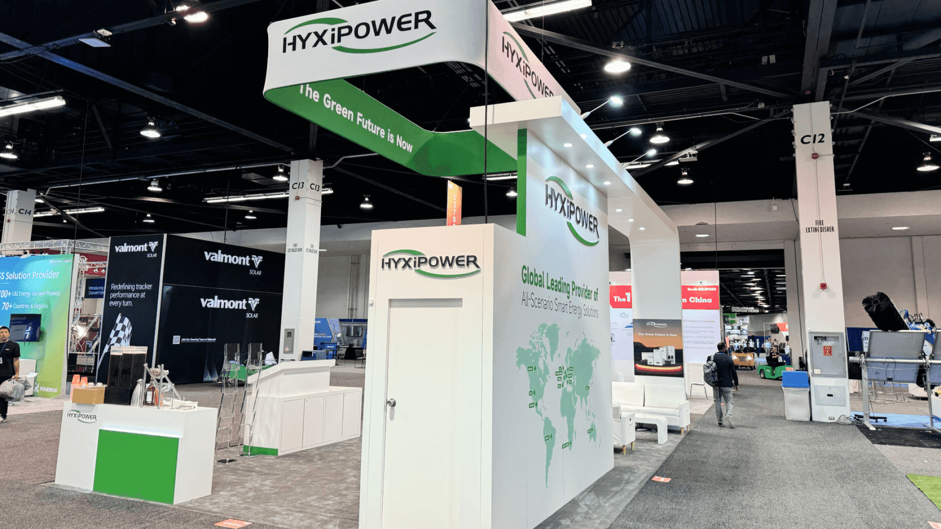 HyxiPower 20x30 booth wall featuring residential energy storage solution messaging at RE+ 2024.