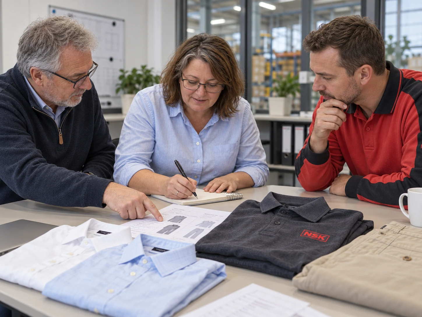 Konzeptmotiv: Einkauf und Fachabteilungen besprechen ihren Bekleidungsbedarf