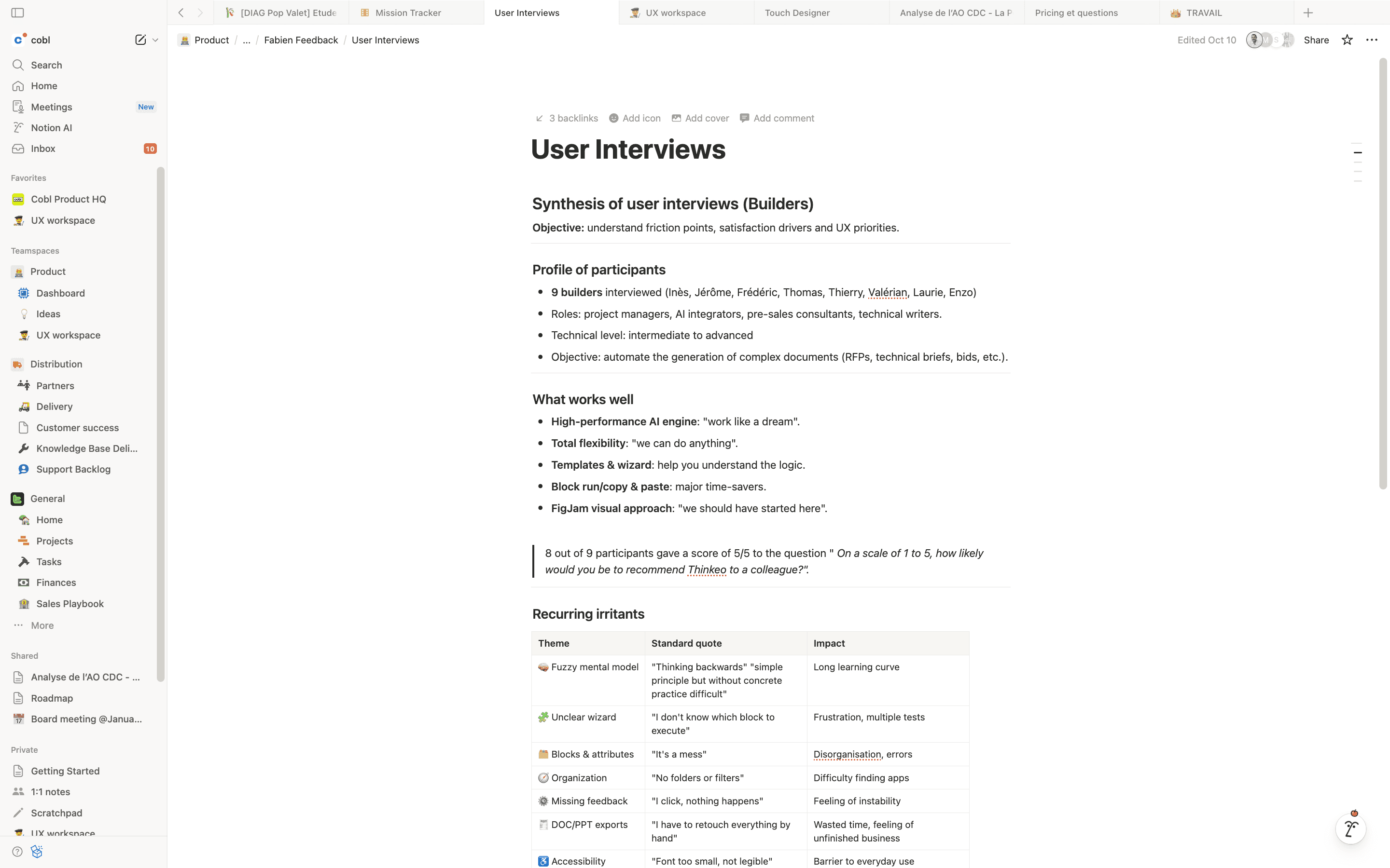 UX design synthesis: user interview findings for product.