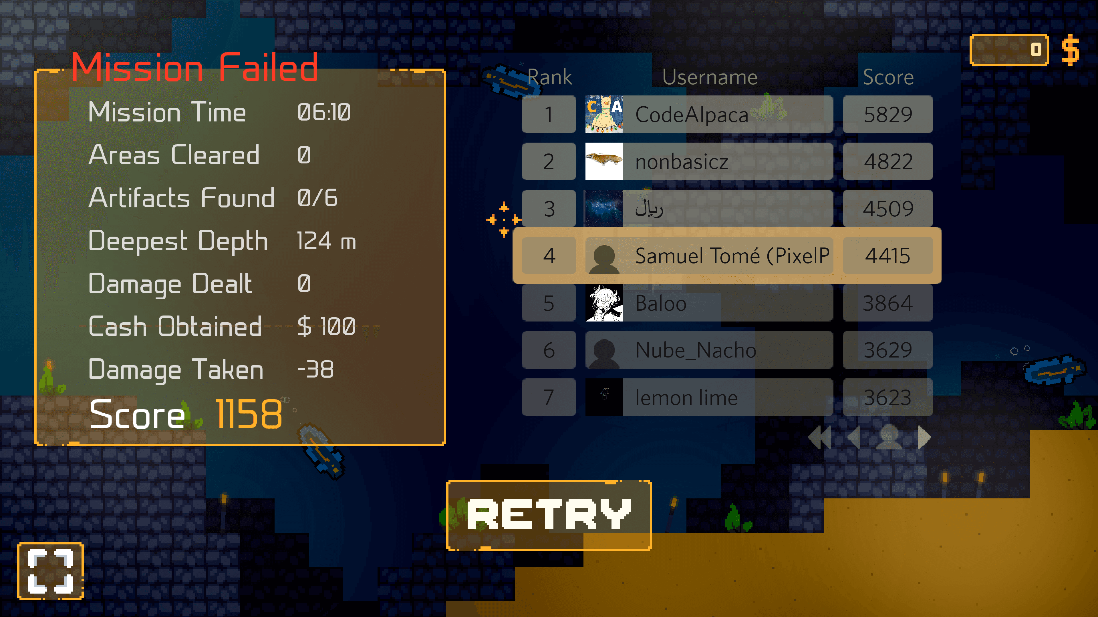 Hidden Depths Game Screenshot Leaderboard - By Samuel Tomé, Designer & Game Developer
