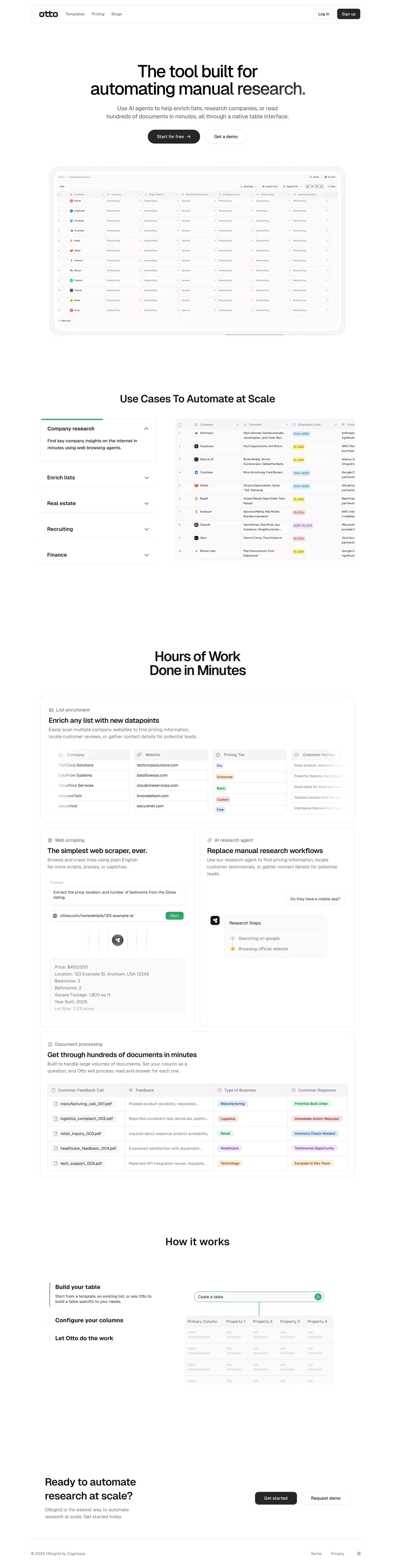 Otto landing page screenshot showcasing Tech design
