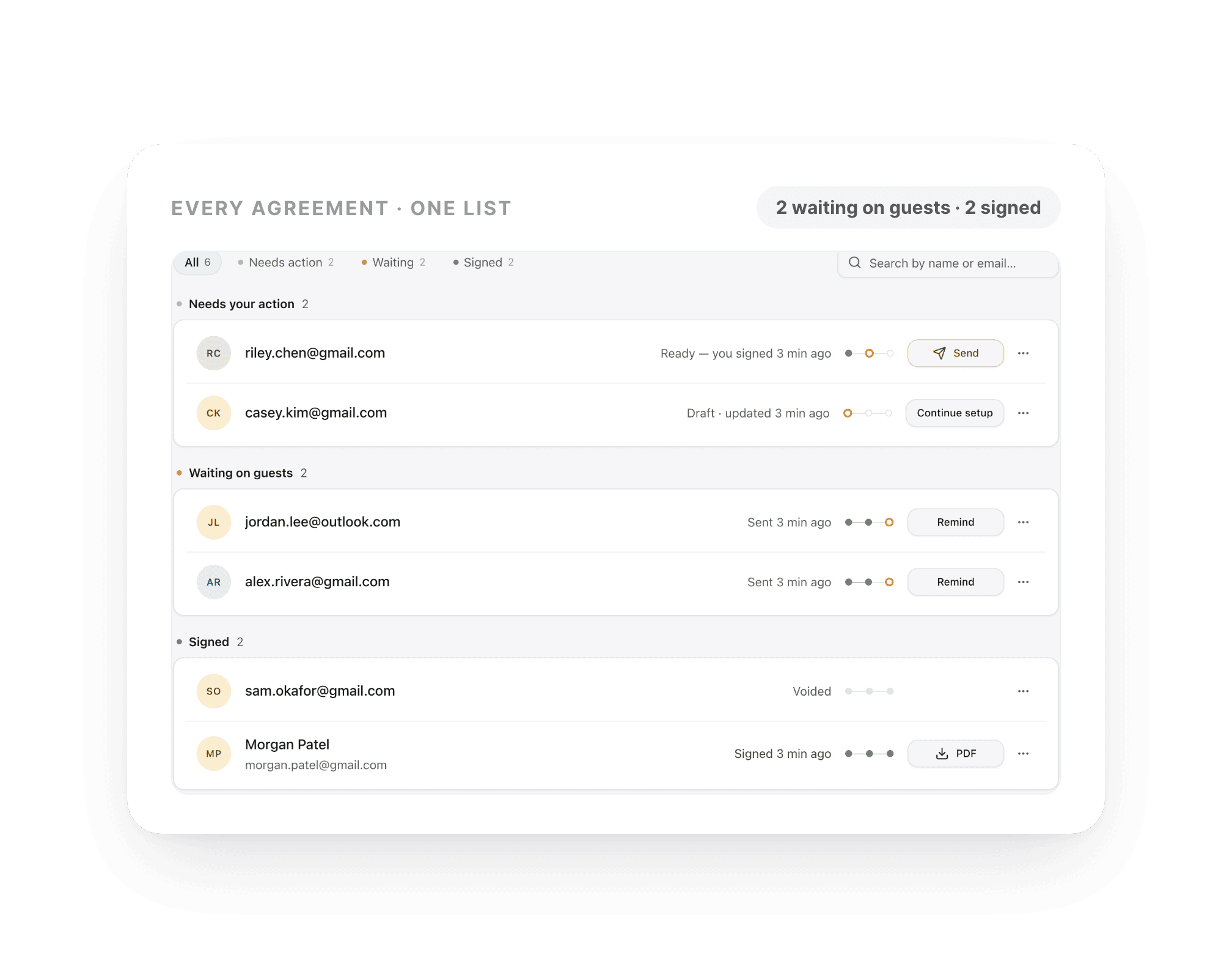 Release agreement status list from draft to signed