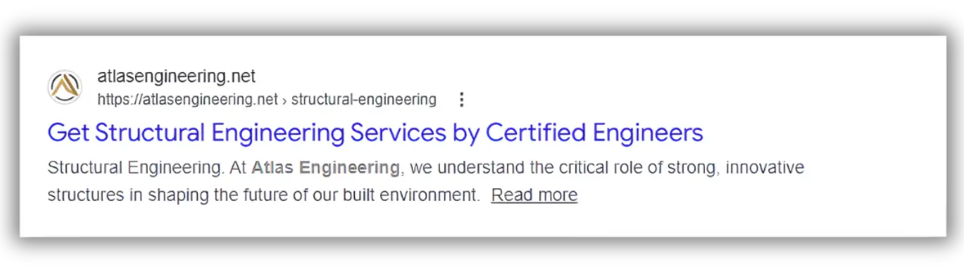 Atlas Engineering search result for certified structural engineering services.