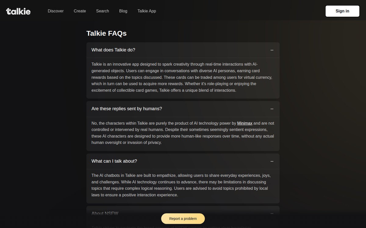 Talkie’s FAQ page states that recharges are non-refundable except for system errors and that AI memory is technically limited, October 2026.