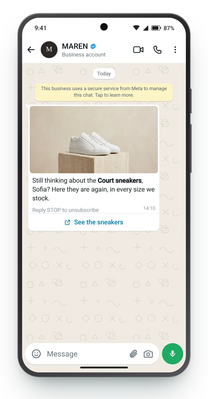 Back to the pair they viewed: WhatsApp browse follow-up on an Android phone