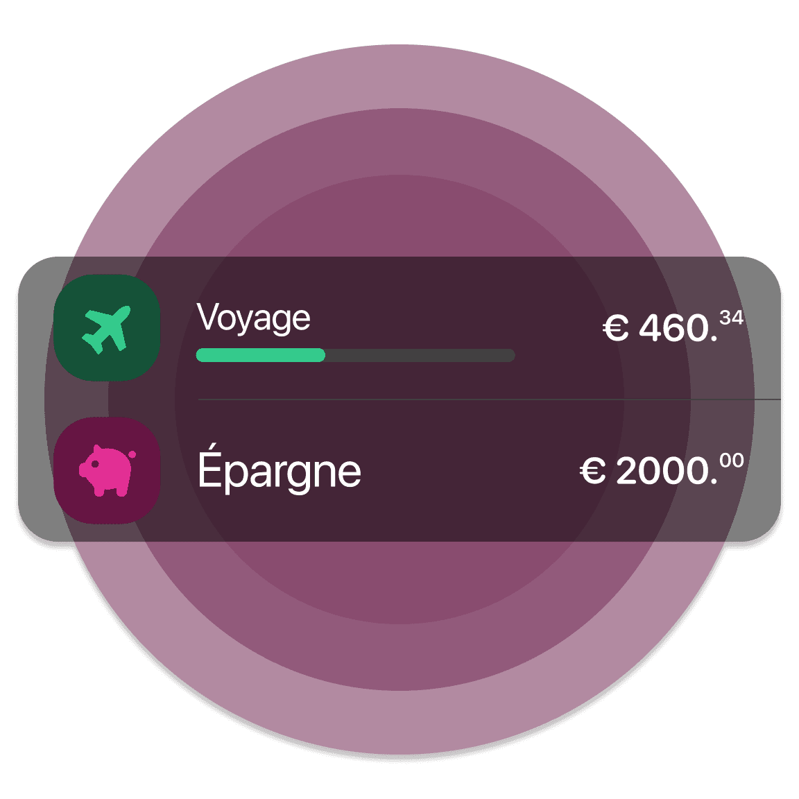 Compte épargne numérique affichant 100 000 € avec des punaises jaunes.