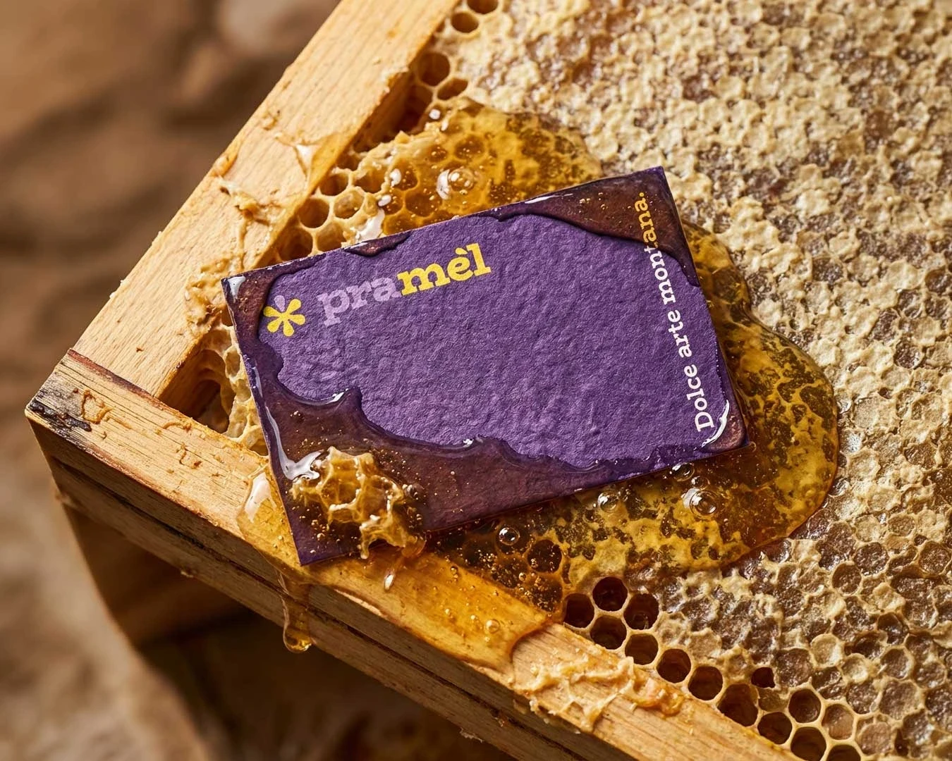 Business card covered with honey