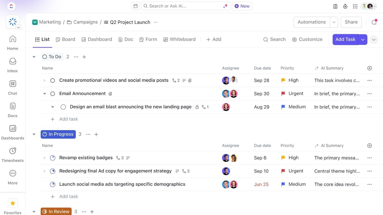 ClickUp's all-in-one platform for project task management