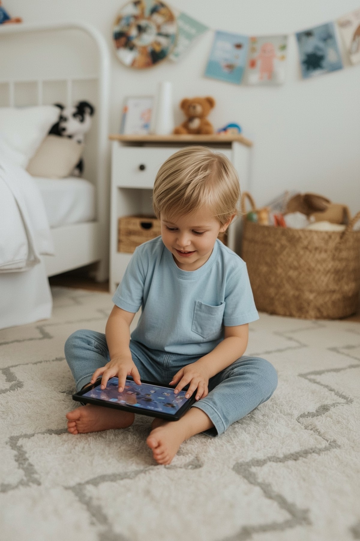 Junge interagiert mit Tablet-Spiel