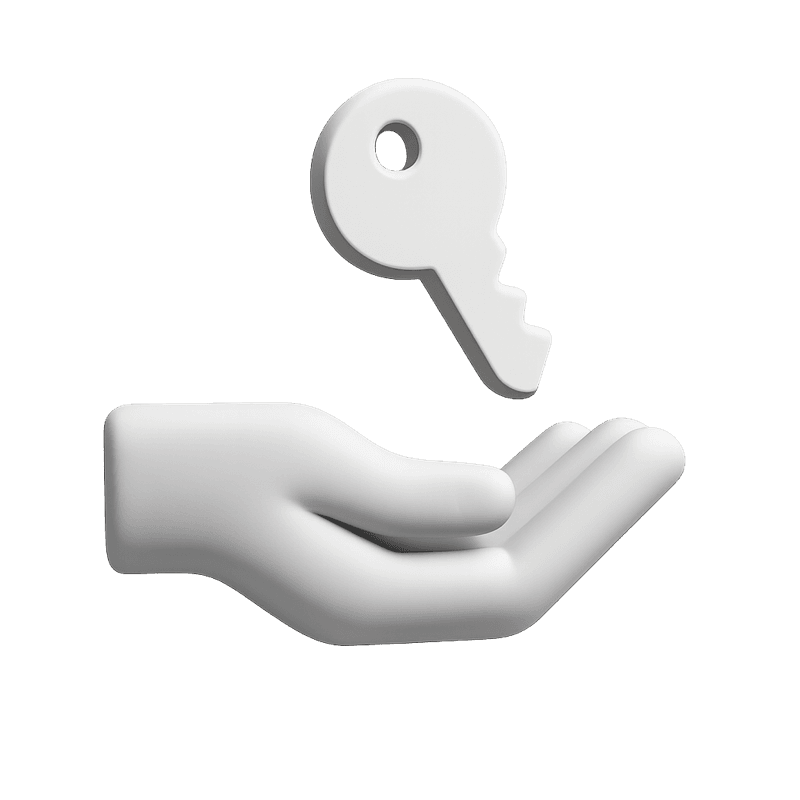 Icono de mano con llave que representa el acceso exclusivo a proyectos inmobiliarios off-market.