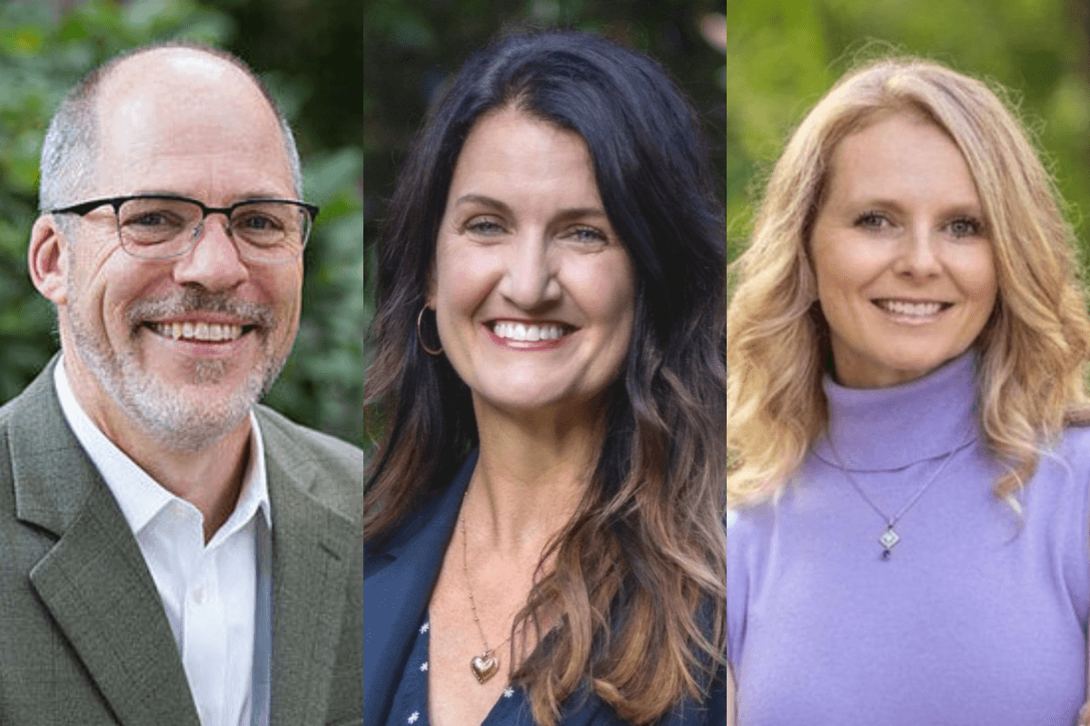 Headshots of Pete Mackey, Melanie Moran, and Kim Verstandig