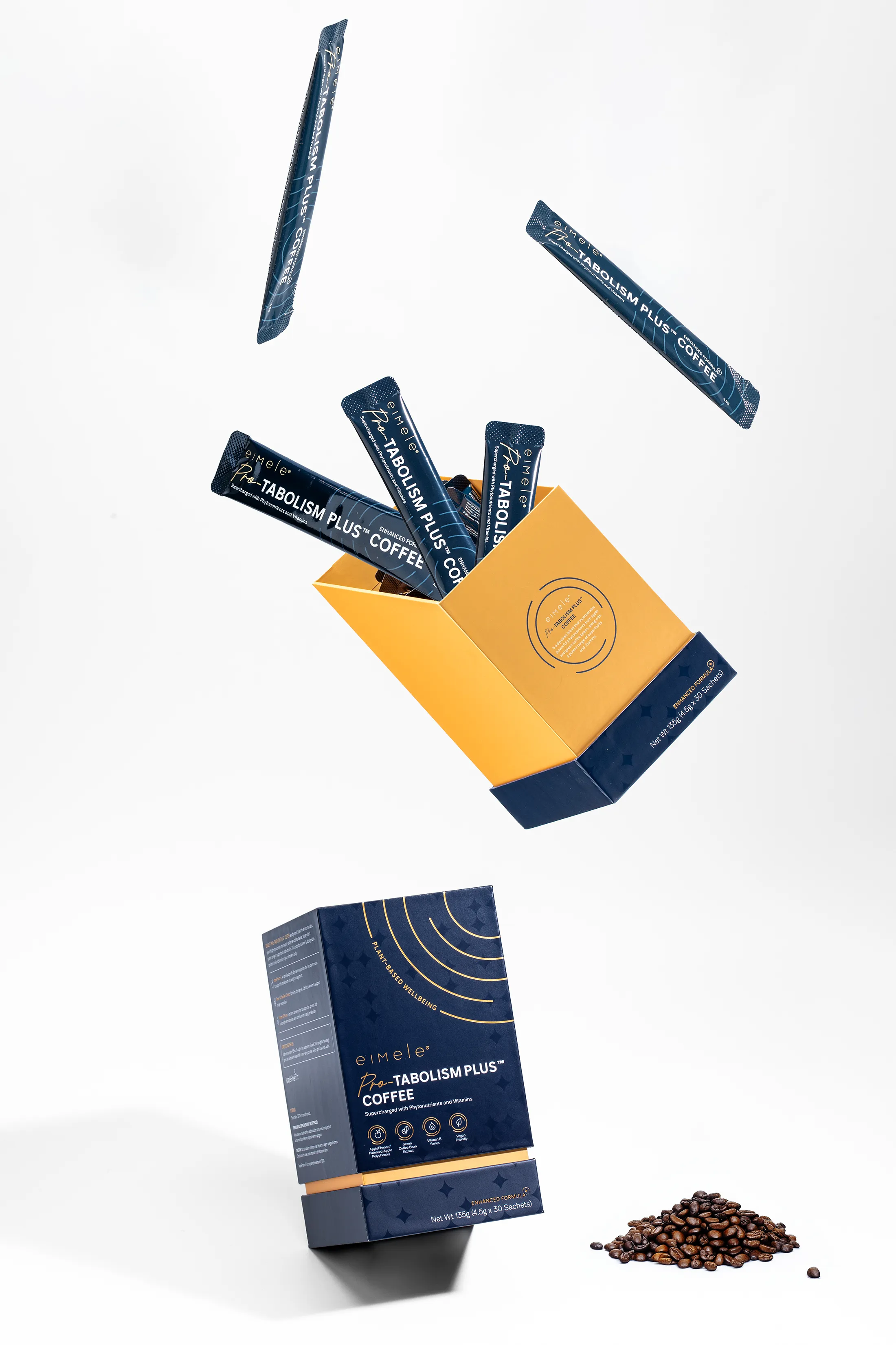 Product photography created for Eimele Metabolism Plus Coffee.