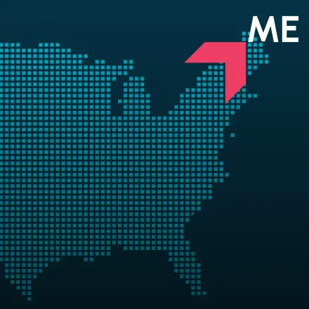 Map highlighting Maine with a red arrow, representing GIA Group, LLC truck insurance coverage area.