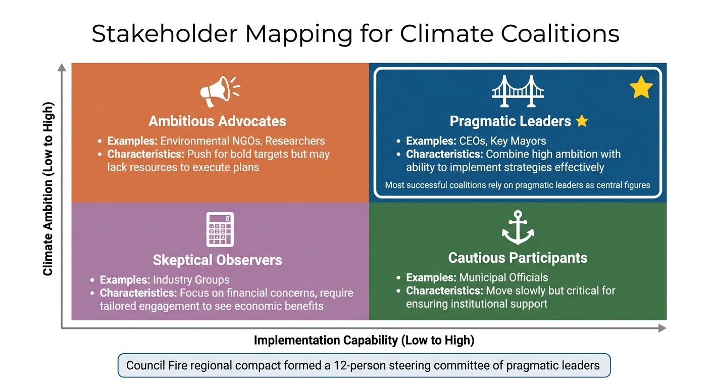 Four Stakeholder Types in Climate Coalitions: Ambition vs Implementation Matrix