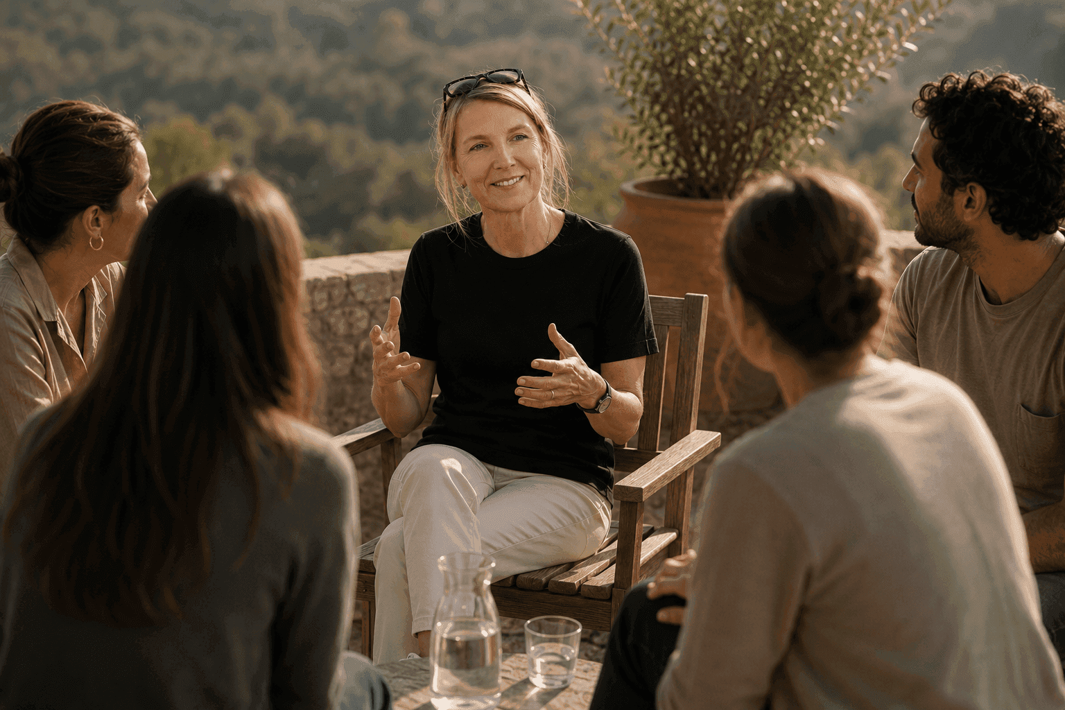 Virginie Potier animant un temps d’échange pendant une retraite Detox & Grow