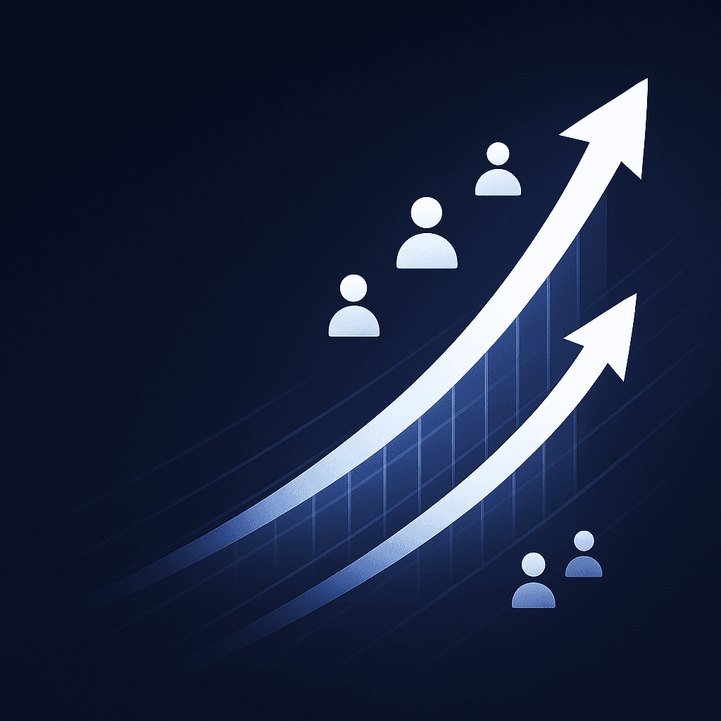 Abstract graph with upward arrows illustrating Perplexity's rapid query and valuation growth