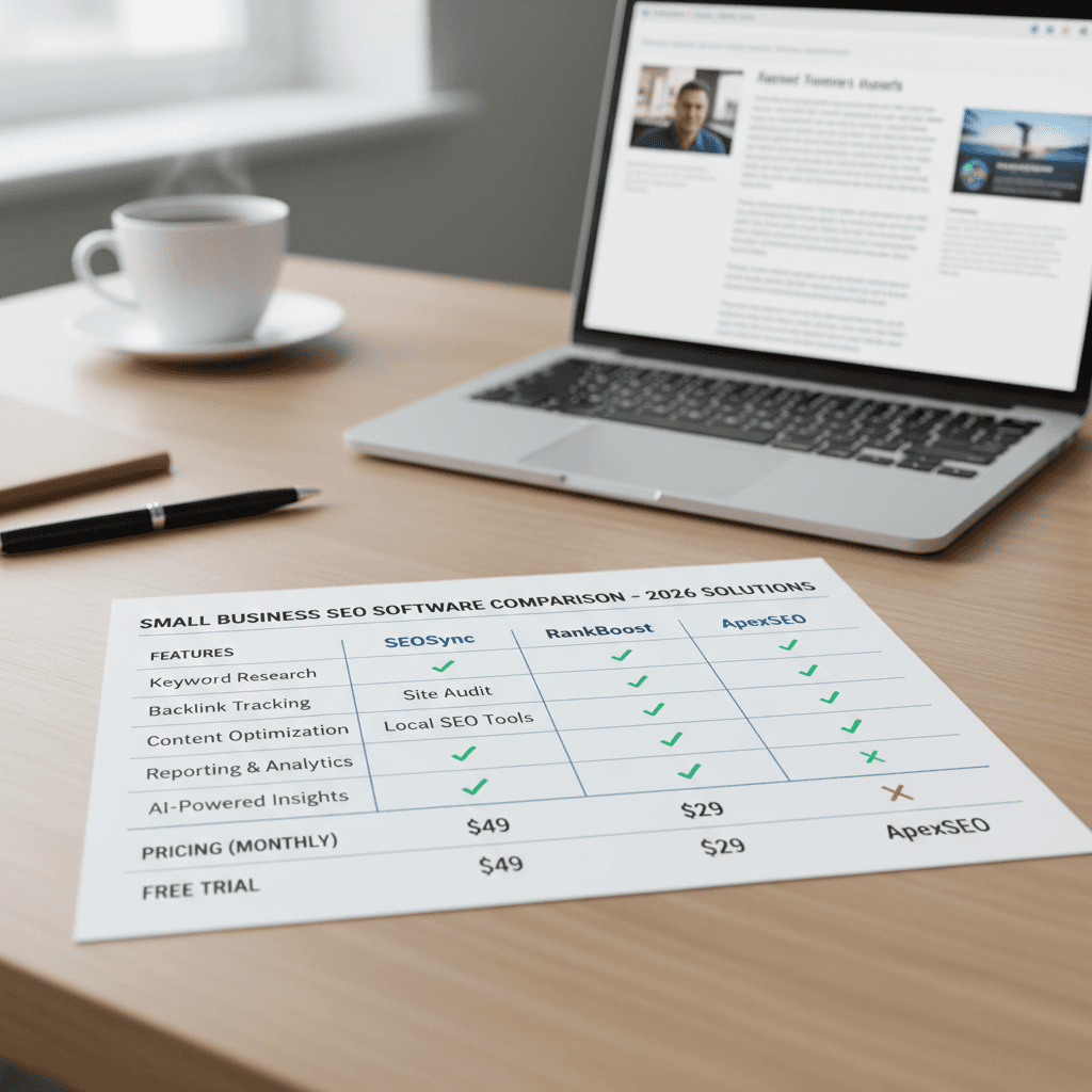 Feature comparison chart for small business SEO software options showing pricing and capabilities