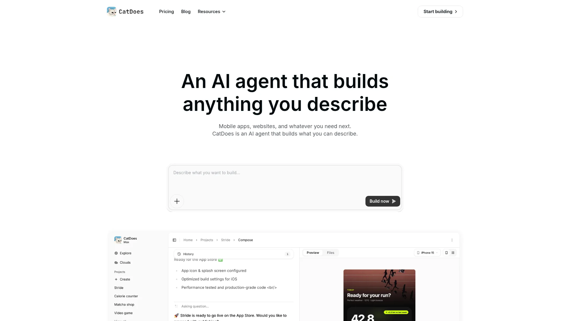 CatDoes AI app builder used to convert a website to a mobile app without code