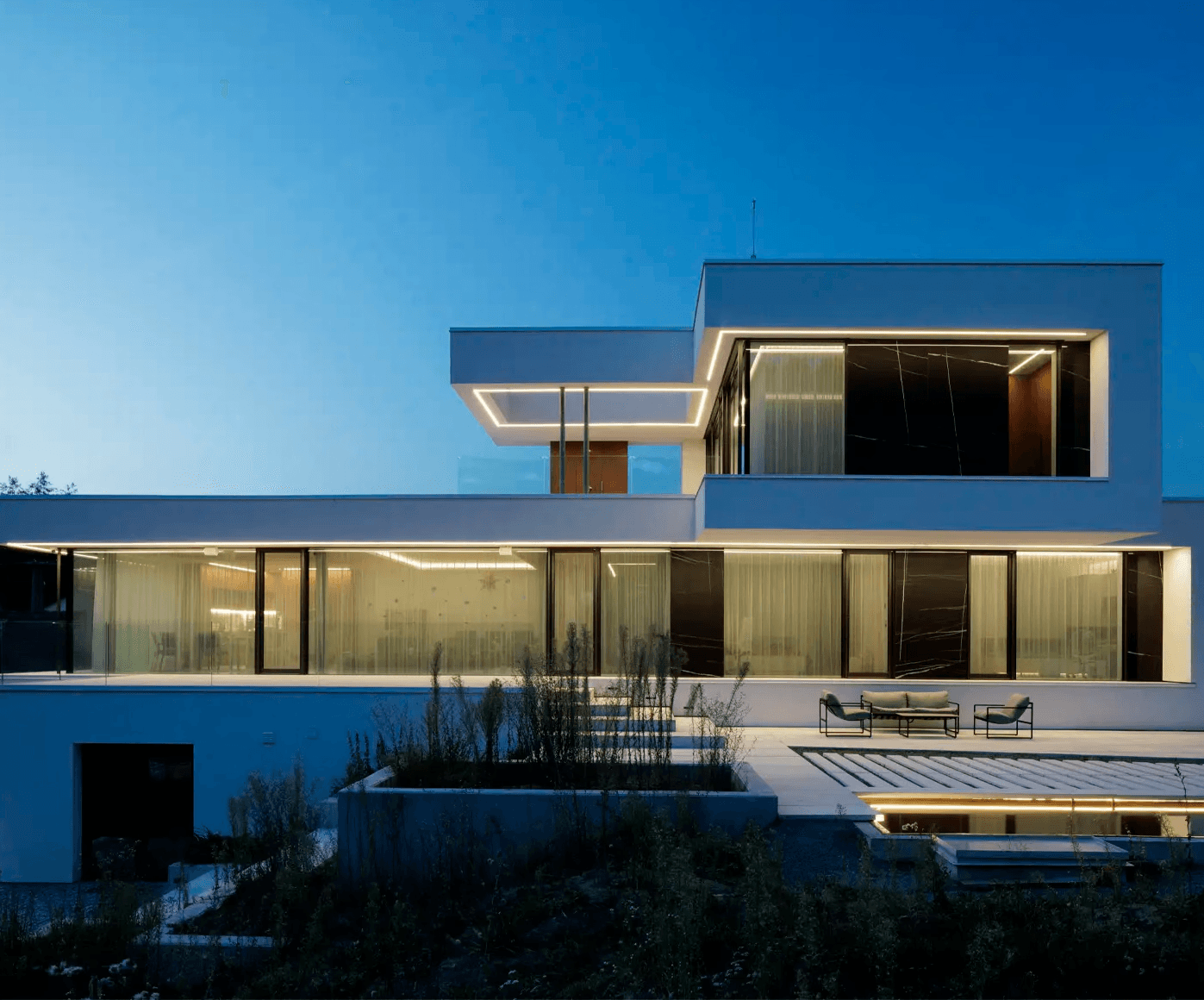 Frameless windows of a modern villa