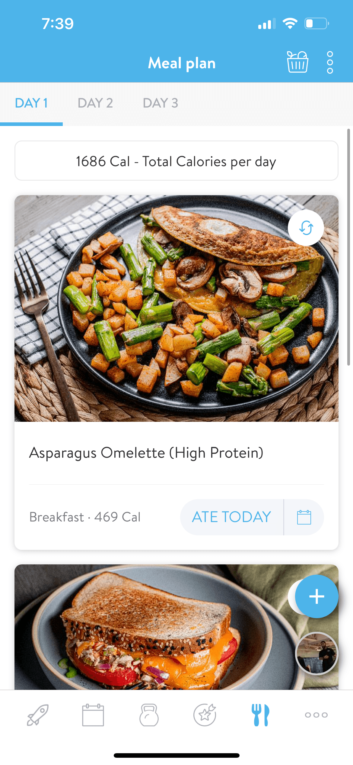 Screenshot of the personalized nutrition meal plan of a fitness client
