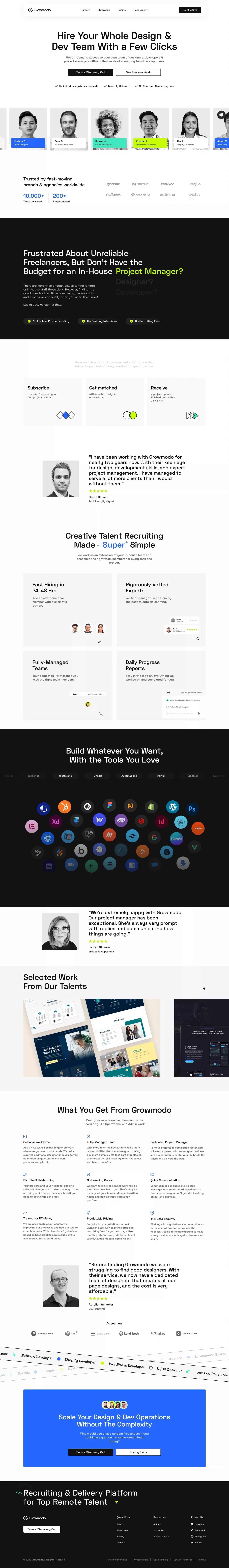 Growmodo: Design & Development Subscript landing page screenshot showcasing Design and HR design