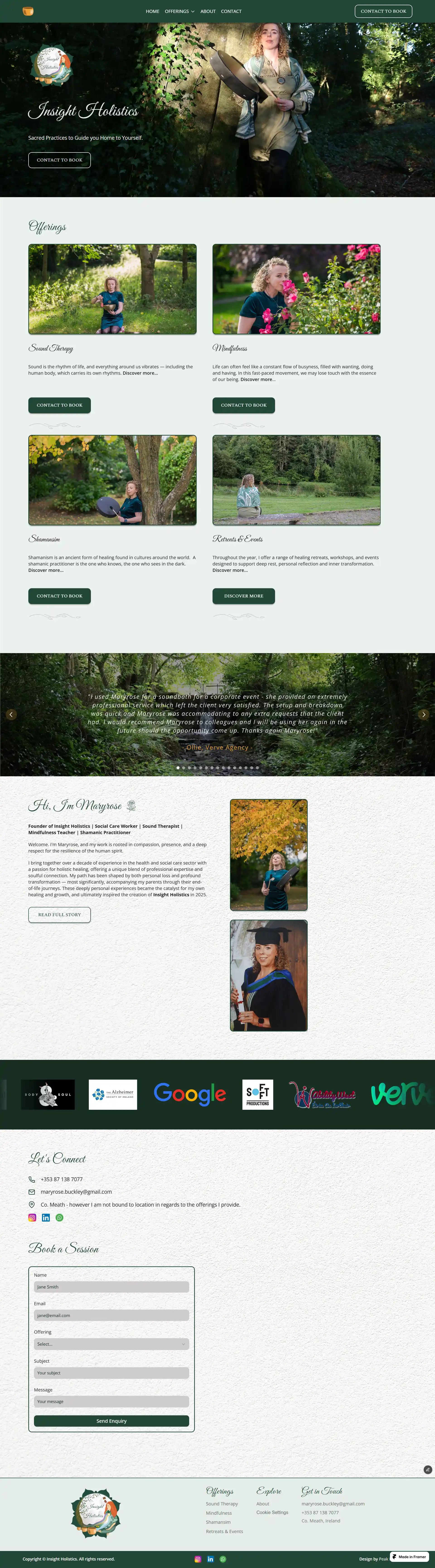 Web design for Insight Holistics wellness brand showing a nature-inspired homepage layout with forest imagery.