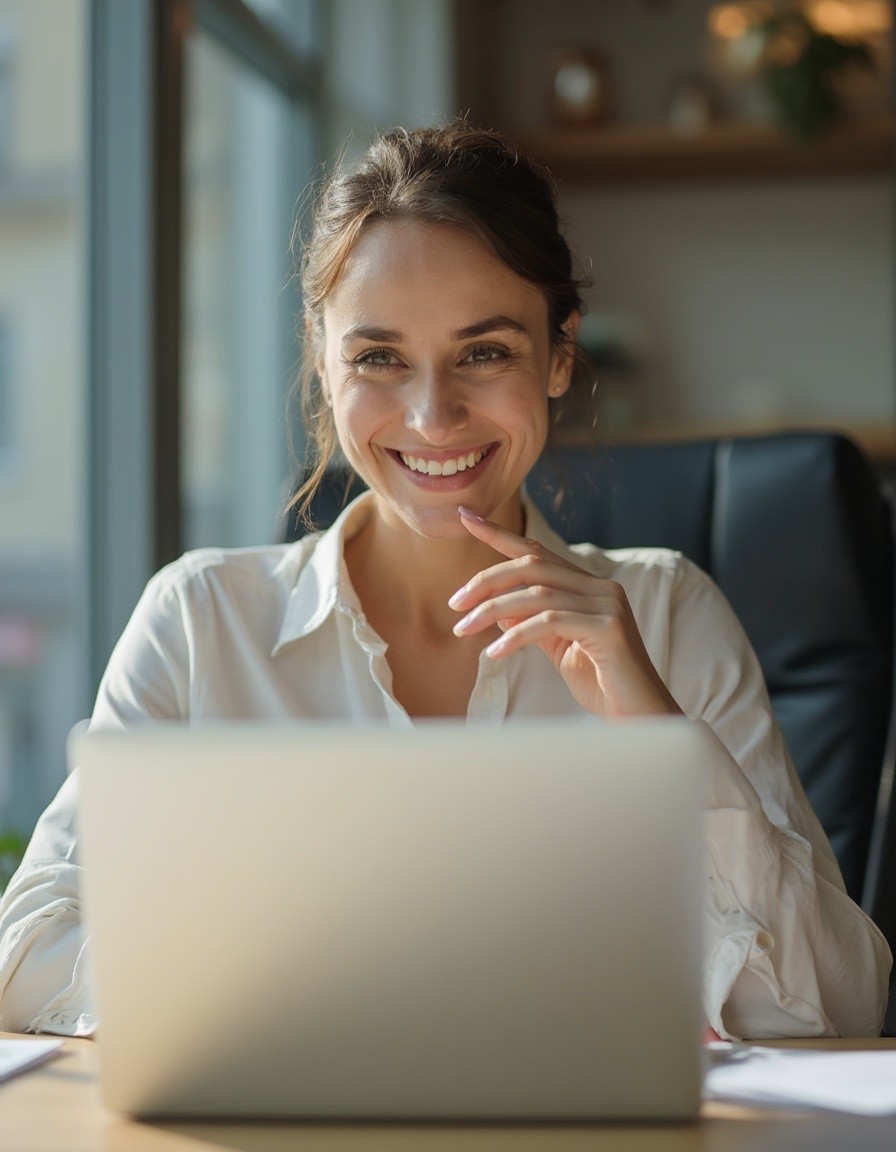 Eine Mitarbeiterin eines Verbandes sitzt am Schreibtisch und arbeitet am Computer