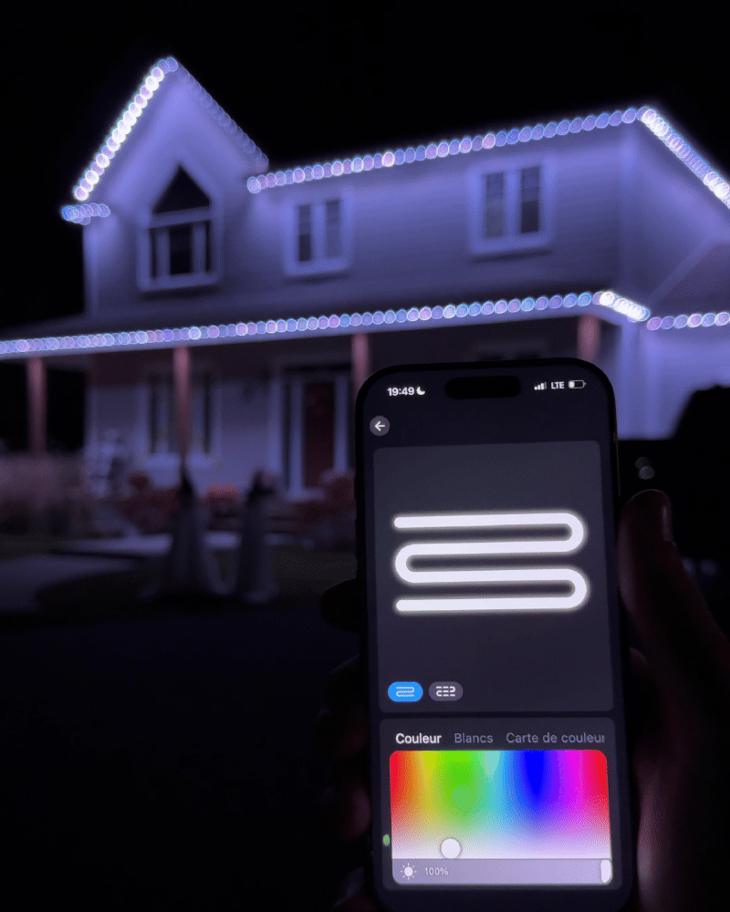 Application mobile ajustant la couleur des lumières LED permanentes.