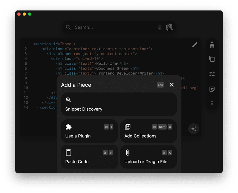 All of the ways to add a snippet to Pieces.