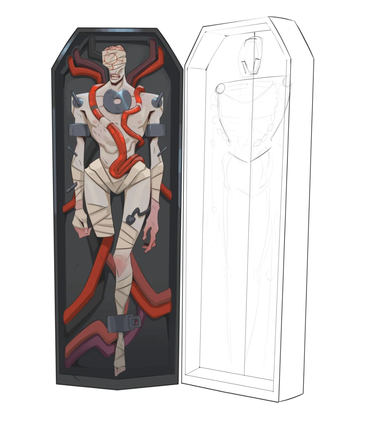 Klaus – full body in coffin concept art by Kuba Fidler