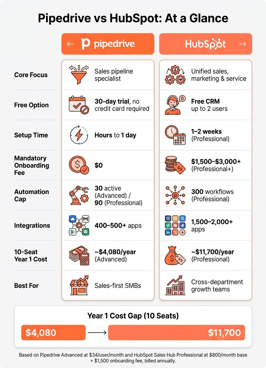 Pipedrive vs HubSpot: Cost, Setup & Features Compared (2024)