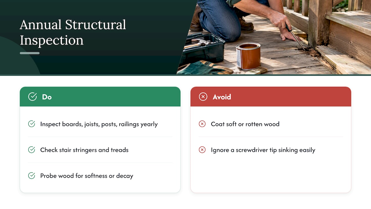 Six deck areas to inspect for wood decay