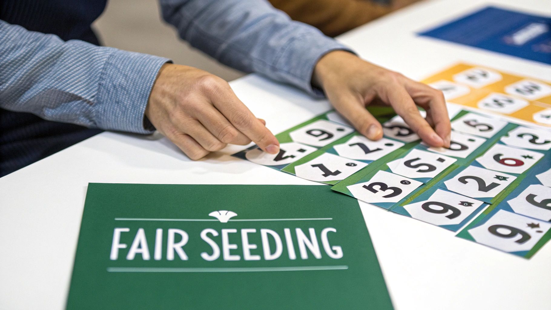A person studying a tournament bracket on a computer screen