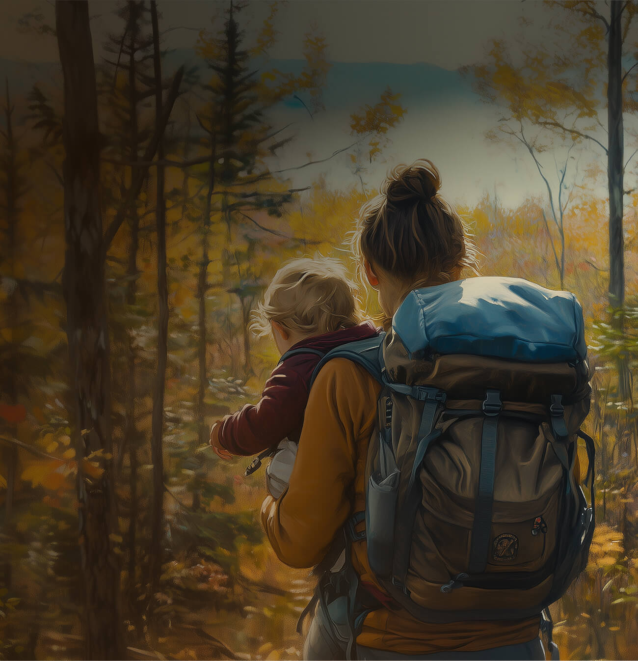 Mother and daugther hiking.