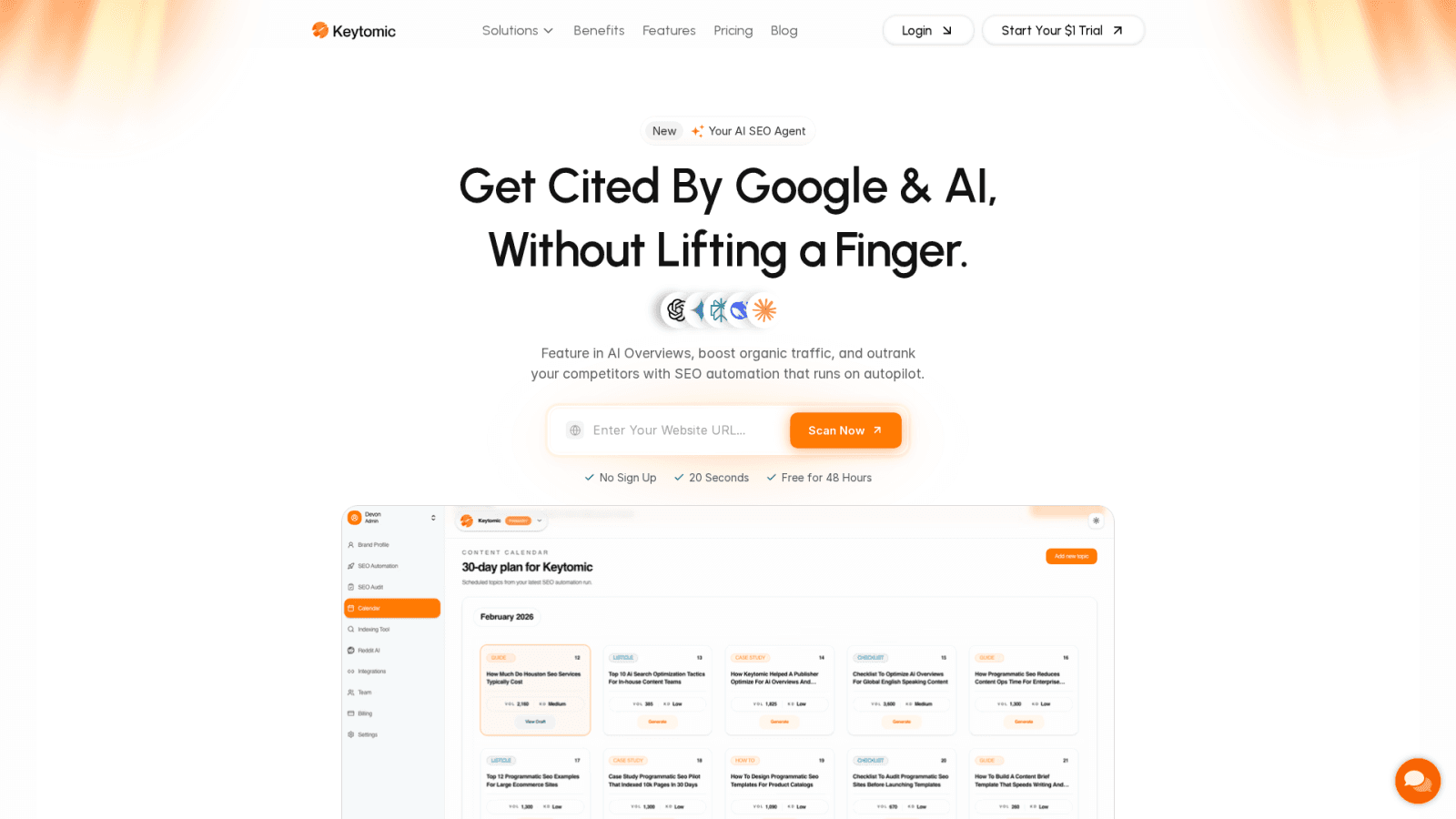 Keytomic autonomous SEO engine dashboard showing content optimization workflow