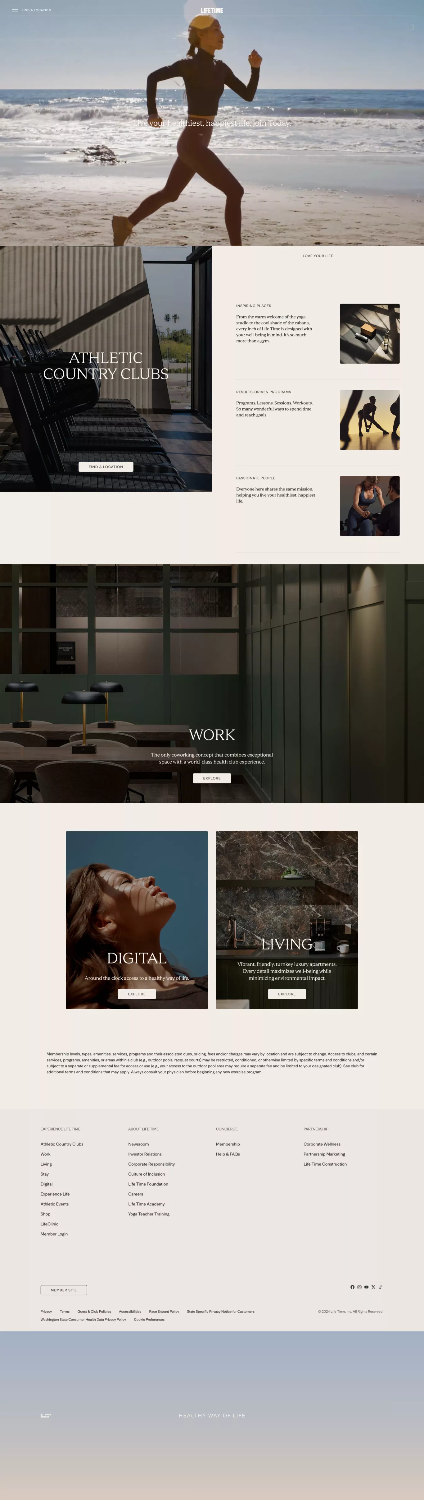 Life Time Healthy Way of Life landing page screenshot showcasing Health & Fitness and Tech design