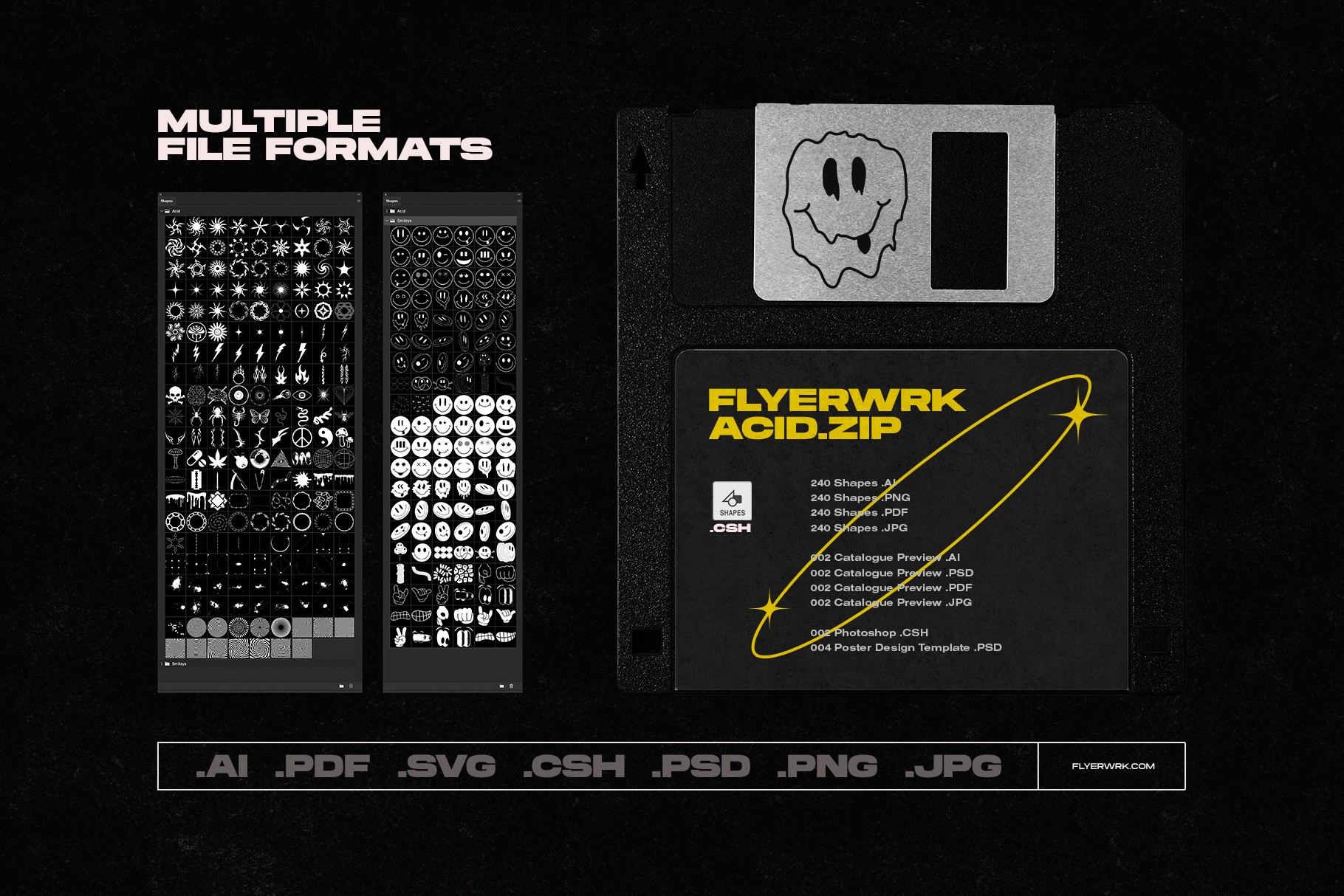Y2K Abstract Acid Shapes vector pack preview with multiple file formats