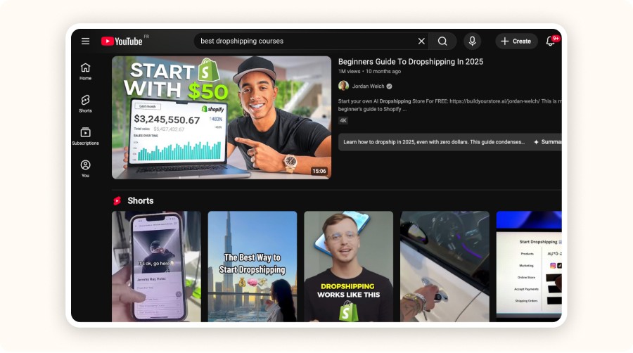 YouTube search results