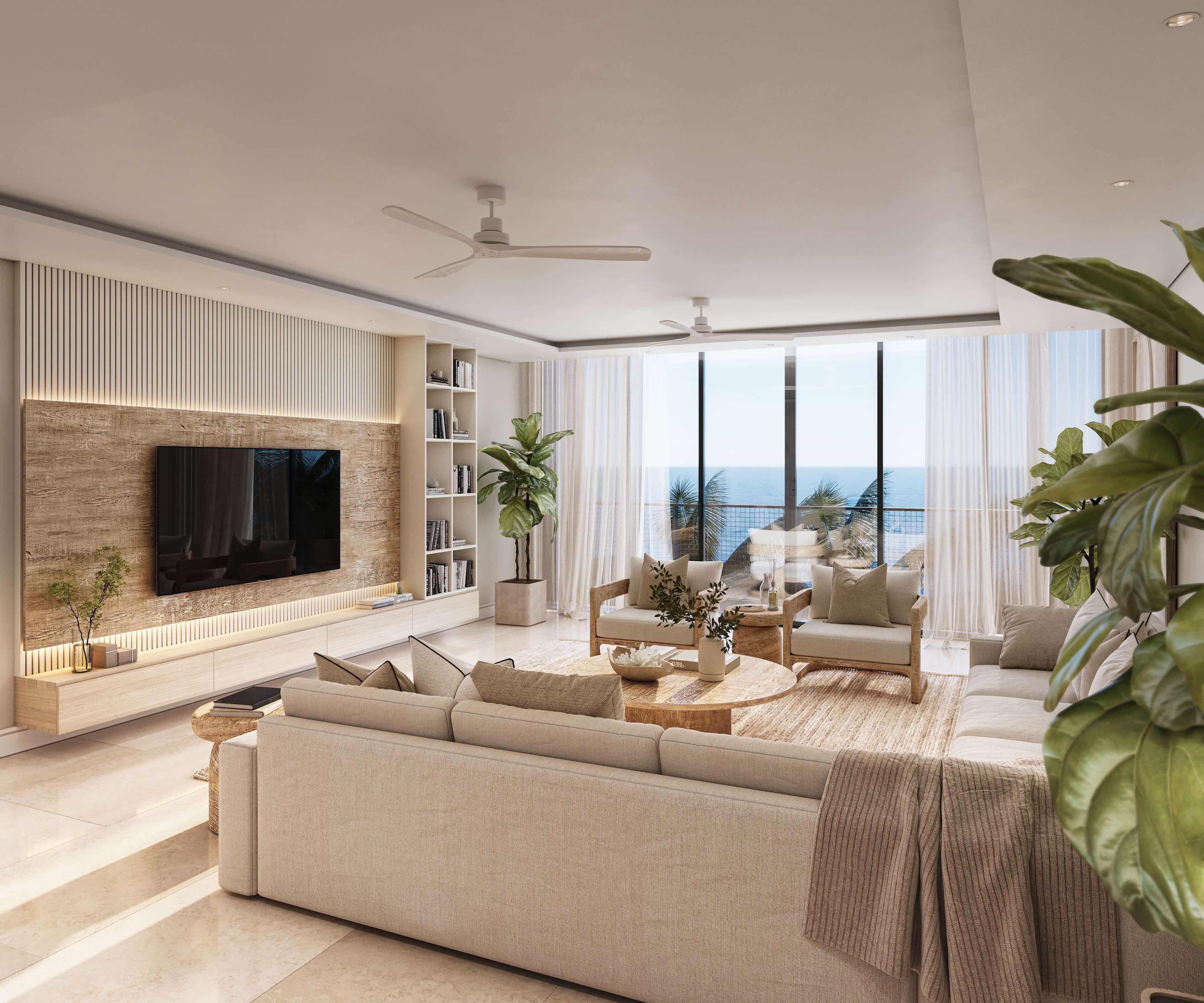 Modern living room with sea view