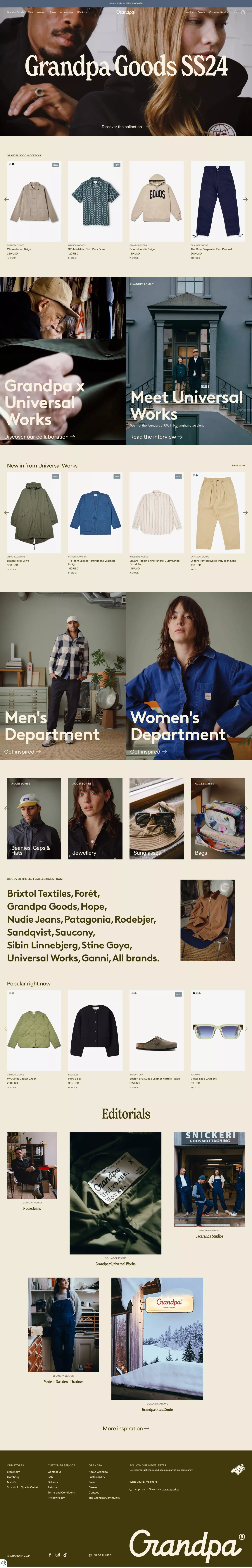 Grandpa - Good people, good products, go ecommerce page screenshot showcasing Fashion and Ecommerce design