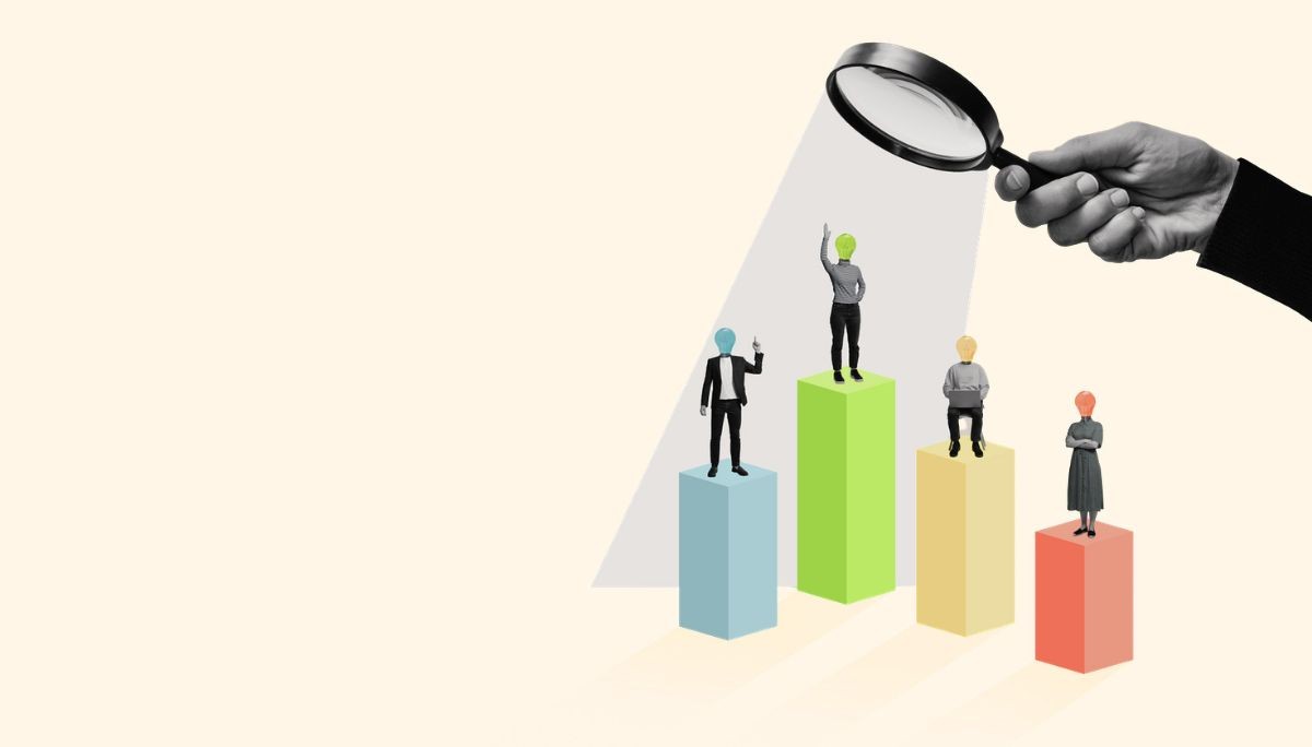 Collage of person standing on smartphone surrounded by floating devices, symbolizing hiring React Native developers and mobile app expertise.