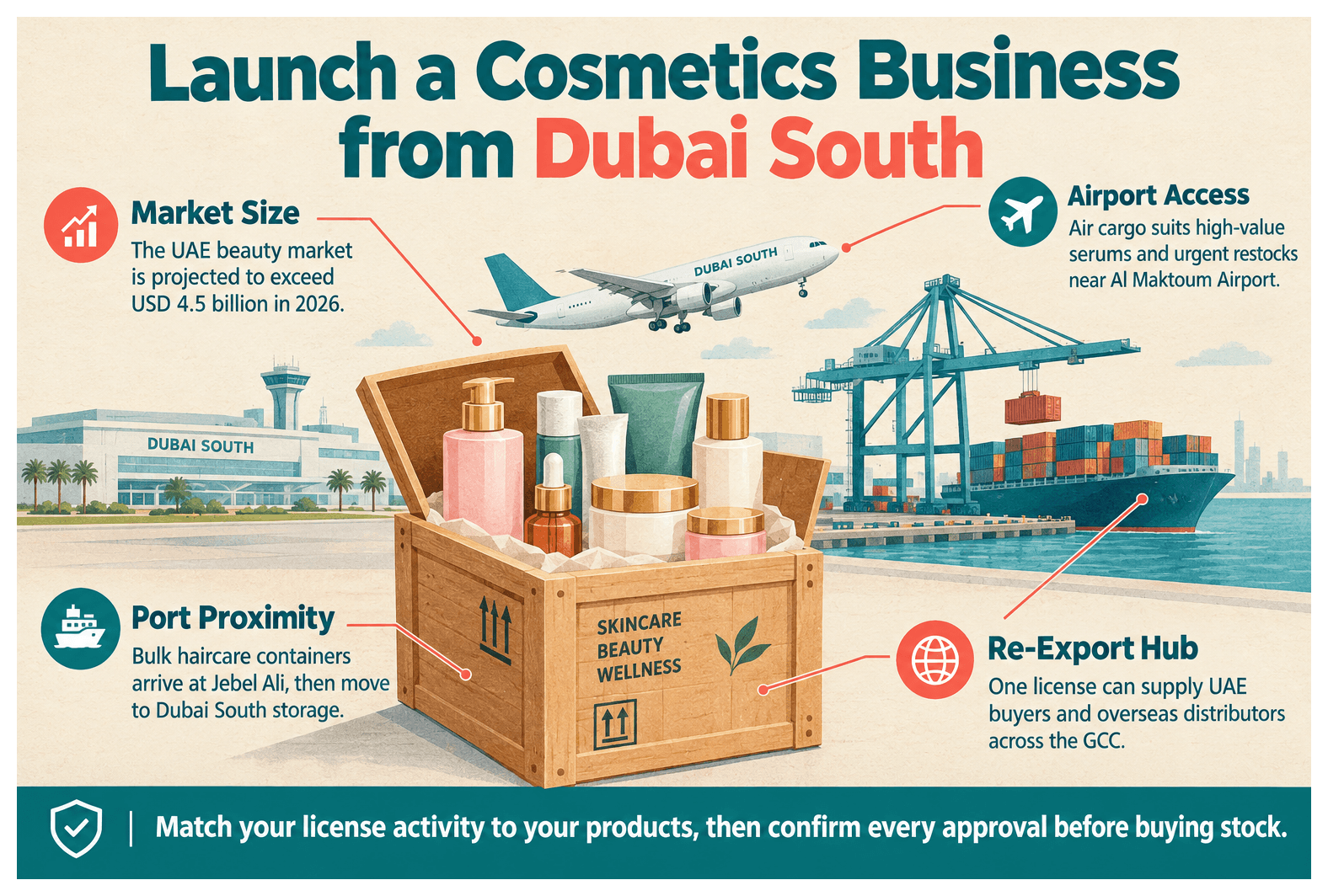 Infographic: Setting Up a Cosmetics and Skincare Trading Business in Dubai South: License, Cost and Steps
