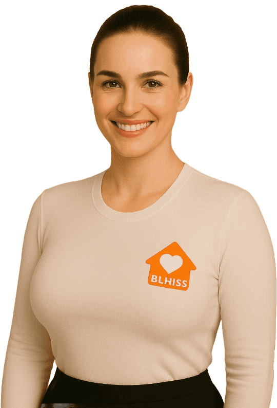 a blhiss bond cleaner with a spray bottle focused on work with reale estate logos in the background