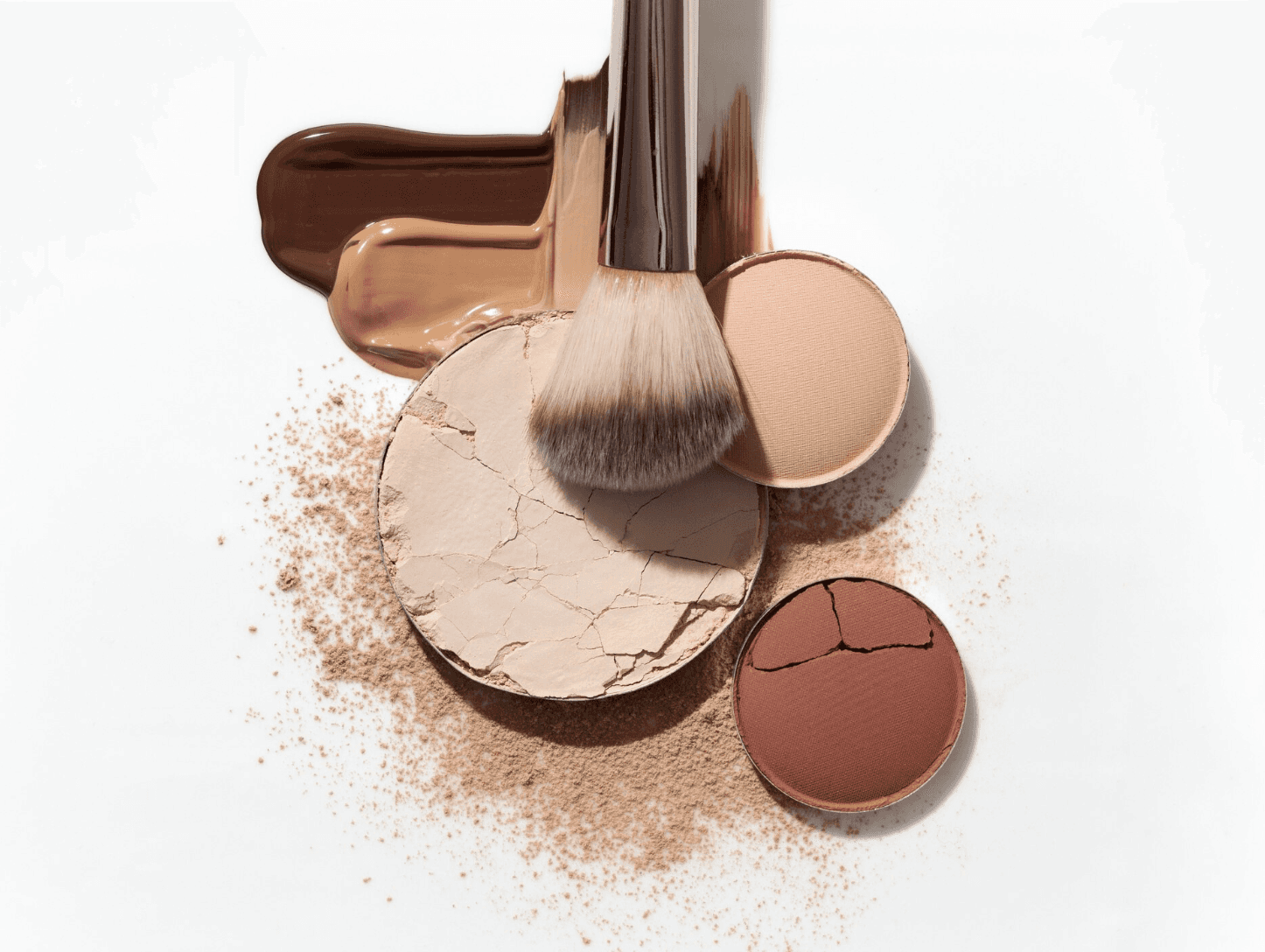 cosmetic makeup powder and blush with brush
