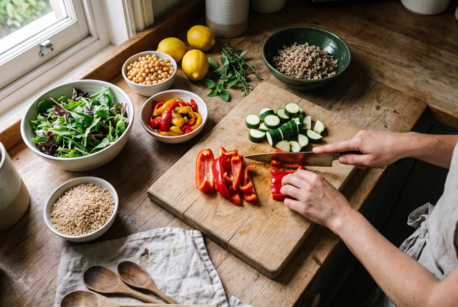 Chopping fresh vegetables for a healthy home-cooked meal