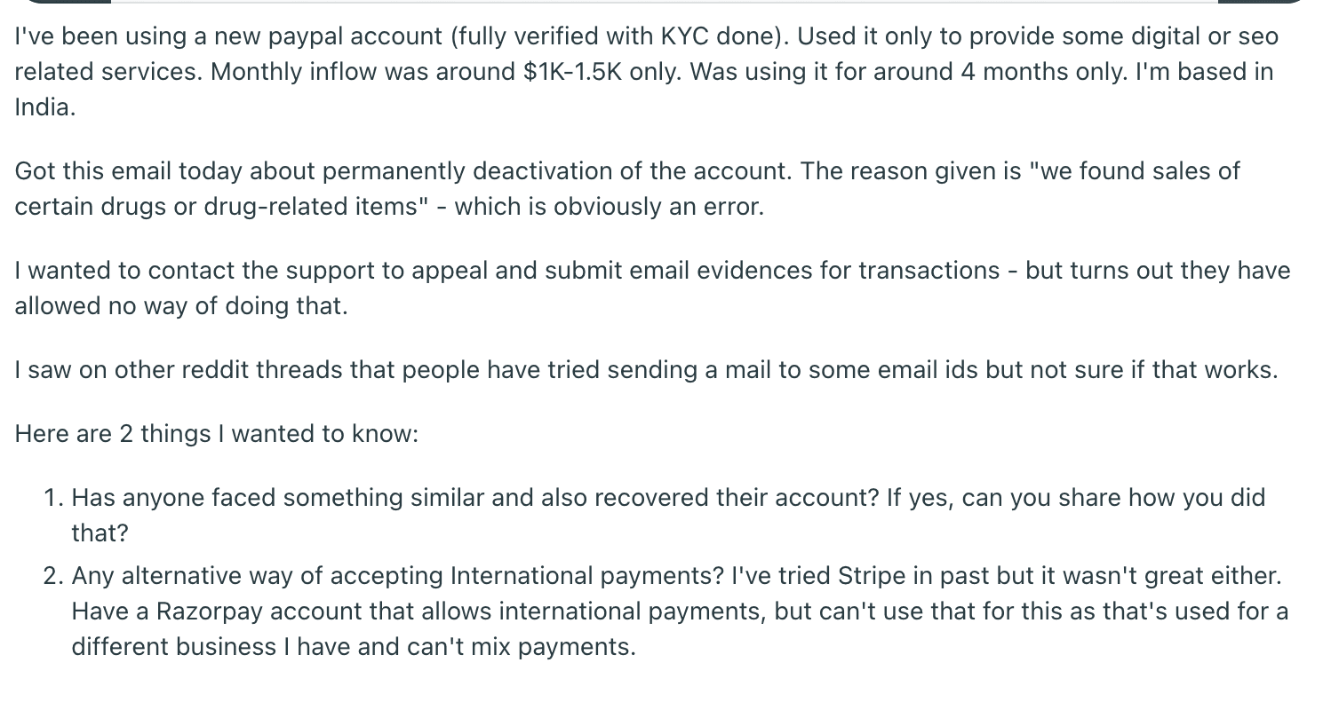 Paypal account freezing issue