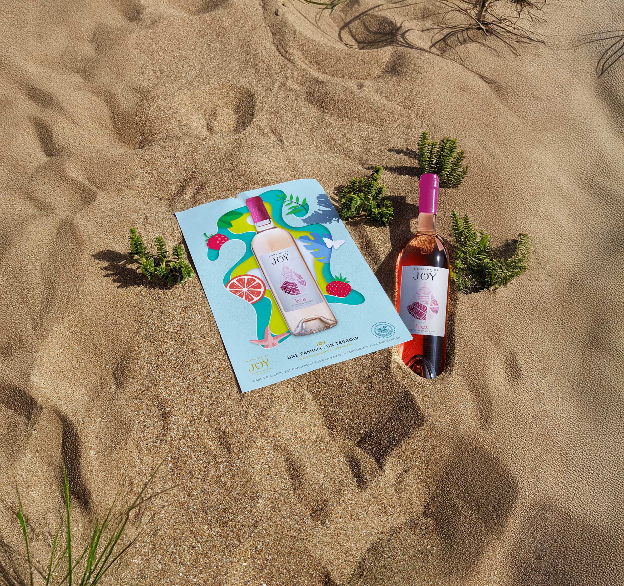 Affiche publicitaire illustrée pour le vin rosé Eros