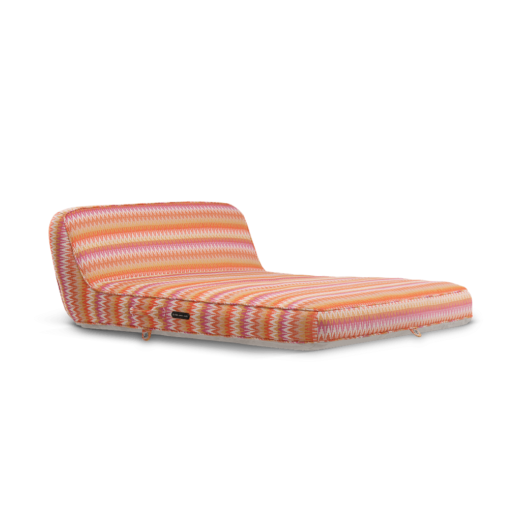 Luxury double pool float in vibrant sunset-coloured chevron weave