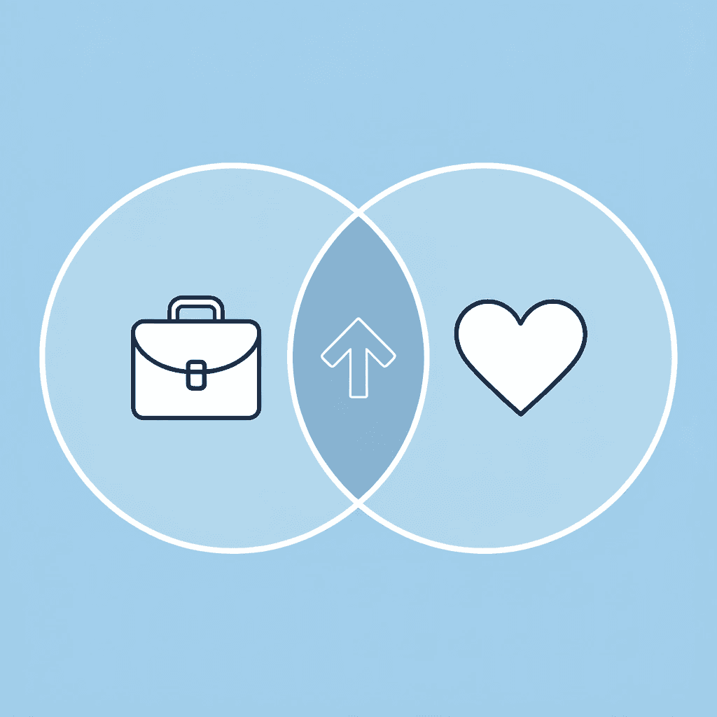 Two overlapping circles representing professional achievements and exciting new possibilities