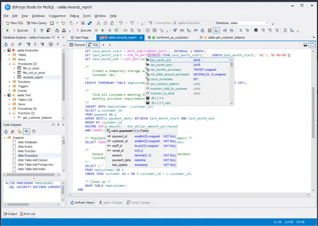 The dbForge Studio for MySQL interface.